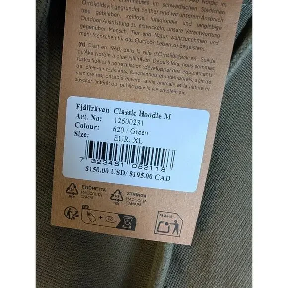 Fjällräven Classic Hoodie Mens XL Green Fleece Lined Long Sleeve Pullover NWT - Picture 5 of 5